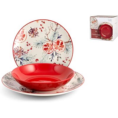 H&H 18-delige serviesset van porselein versierd rood H&H 18-delige serviesset van porselein versierd rood