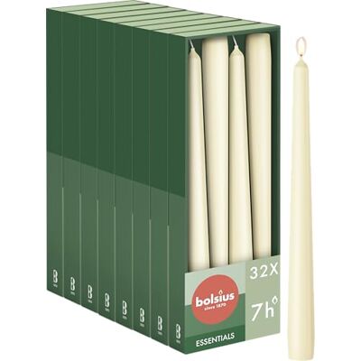 BOLSIUS 32 stuks puntige kaarsen, glad, ivoorkleurig, in doos, huishoudelijke decoratieve kaarsen, brandduur 7 uur, geurvrij, bevat natuurlijke plantaardige was, zonder geur BOLSIUS 32 stuks puntige kaarsen, glad, ivoorkleurig, in doos, huishoudelijke decoratieve kaarsen, brandduur 7 uur, geurvrij, bevat natuurlijke plantaardige was, zonder geur