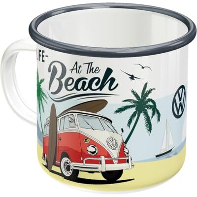 ART VW Bulli Beach Retro emaille mok, 360 ml, cadeau-idee voor Volkswagen bus, officieel gelicentieerd product (OLP), campingbeker, vintage design ART VW Bulli Beach Retro emaille mok, 360 ml, cadeau-idee voor Volkswagen bus, officieel gelicentieerd product (OLP), campingbeker, vintage design