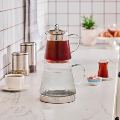 KARACA Keops Theepot van borosilicaatglas, 2500 ml, temperatuurbestendig, geschikt voor theekwarmers KARACA Keops Theepot van borosilicaatglas, 2500 ml, temperatuurbestendig, geschikt voor theekwarmers