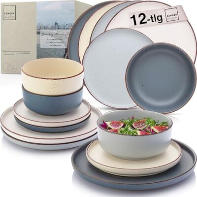 Sänger Bombay Moonlight 12-delig aardewerk servies voor 4 personen, 4 platte borden, 4 dessertborden, 4 kommen, 4 kleurrijke borden, Value collectie Sänger Bombay Moonlight 12-delig aardewerk servies voor 4 personen, 4 platte borden, 4 dessertborden, 4 kommen, 4 kleurrijke borden, Value collectie