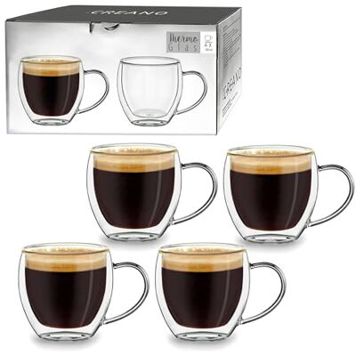 Creano Espressoglas, mokkaglas, dubbelwandig, met handvat, thermisch glas, met zweefeffect, 4 x 100 ml Creano Espressoglas, mokkaglas, dubbelwandig, met handvat, thermisch glas, met zweefeffect, 4 x 100 ml