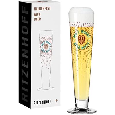 RITZENHOFF 1011012 Bierglas 330 ml Serie Herodenfest motief nr. 12 Don't Worry, Beer Hoppy rond Made in Germany koper, turquoise, rood RITZENHOFF 1011012 Bierglas 330 ml Serie Herodenfest motief nr. 12 Don't Worry, Beer Hoppy rond Made in Germany koper, turquoise, rood