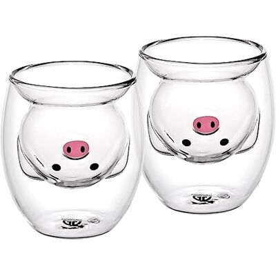 GRÄWE Set van 2 dubbelwandige thermoglazen, 200 ml, geluksvarken GRÄWE Set van 2 dubbelwandige thermoglazen, 200 ml, geluksvarken