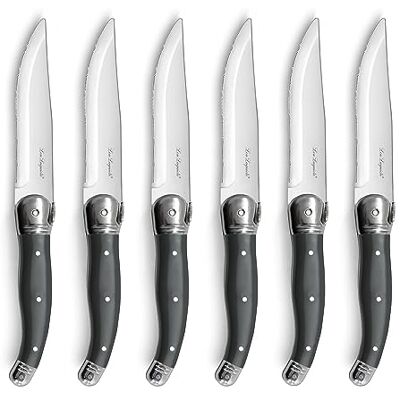 Lou Laguiole Set van 6 steakmessen Traditie XL 18/0 roestvrij staal, hoogglans afwerking Lengte 24 mm Lemmet 115 mm Grijs Lou Laguiole Set van 6 steakmessen Traditie XL 18/0 roestvrij staal, hoogglans afwerking Lengte 24 mm Lemmet 115 mm Grijs