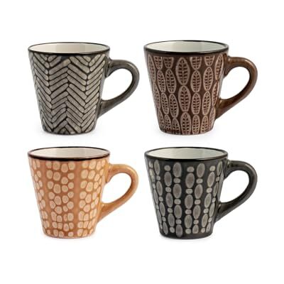 H&H 839832 Ethnic Set van 6 koffiekopjes van aardewerk, 100 ml H&H 839832 Ethnic Set van 6 koffiekopjes van aardewerk, 100 ml