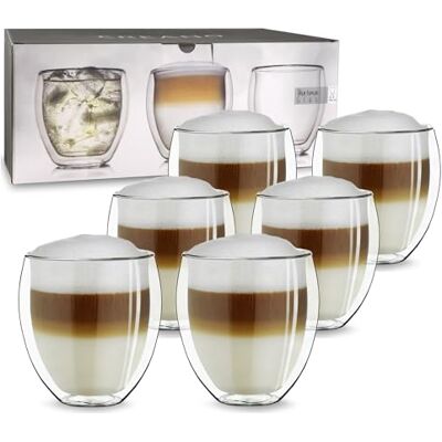 Creano DG-Buik Set van 6 dubbelwandige glazen van 250 ml, groot, dubbelwandig thermisch glas, van borosilicaatglas, koffieglas, latteglas, dubbelwandig Creano DG-Buik Set van 6 dubbelwandige glazen van 250 ml, groot, dubbelwandig thermisch glas, van borosilicaatglas, koffieglas, latteglas, dubbelwandig