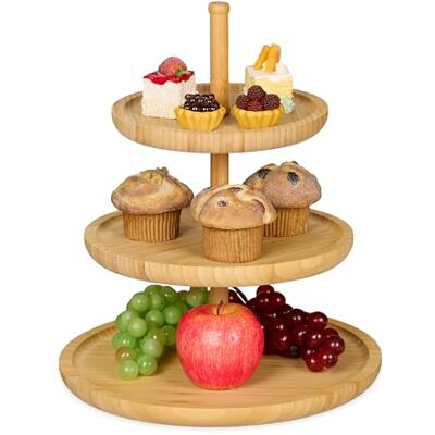 Relaxdays 10019168 display stand 3 verdiepingen bamboe plank 3 dienbladen taart voorgerecht kaas fruit feesten houten schotel decoratie H: 25 cm Ø: 30 cm, natuur Relaxdays 10019168 display stand 3 verdiepingen bamboe plank 3 dienbladen taart voorgerecht kaas fruit feesten houten schotel decoratie H: 25 cm Ø: 30 cm, natuur