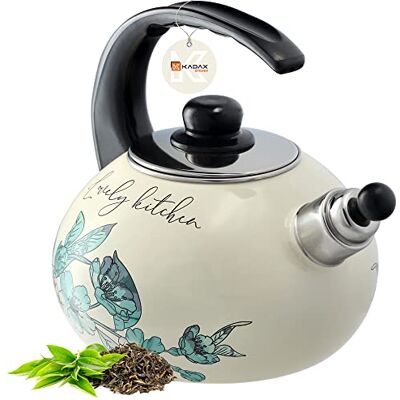 KADAX Waterkoker 2,2 l, geëmailleerd, voor water en warme dranken, inductie en gasfornuis, bloemenmotief KADAX Waterkoker 2,2 l, geëmailleerd, voor water en warme dranken, inductie en gasfornuis, bloemenmotief
