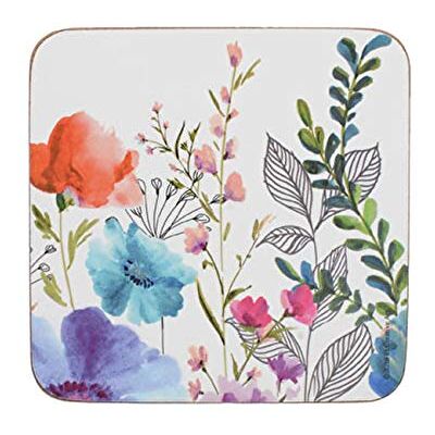 Creative Meadow Floral bedrukte onderzetters met kurkachterkant, vierkant, meerkleurig, 10,5 cm, 4 stuks Creative Meadow Floral bedrukte onderzetters met kurkachterkant, vierkant, meerkleurig, 10,5 cm, 4 stuks