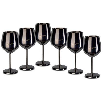 ECHTWERK Onbreekbare wijnglazen/wijnkelk van roestvrij staal, Black Edition, 6-delig, 21x 7,3cm, 0,5L ECHTWERK Onbreekbare wijnglazen/wijnkelk van roestvrij staal, Black Edition, 6-delig, 21x 7,3cm, 0,5L