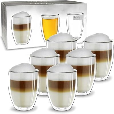 Creano Set van 6 dubbelwandige glazen thermosbekers voor koffie, thee, latte macchiato, cappuccino, 250 ml Creano Set van 6 dubbelwandige glazen thermosbekers voor koffie, thee, latte macchiato, cappuccino, 250 ml