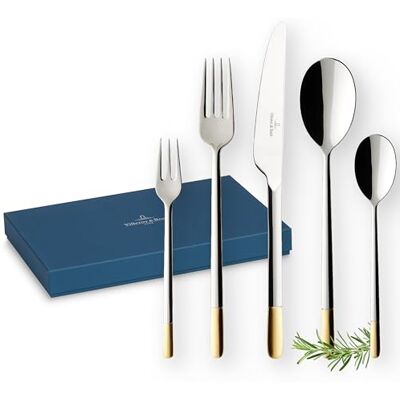 Villeroy & Boch Ella 30-delig verguld tafelbestek voor 6 personen, vaatwasmachinebestendig, roestvrij, bestekset, goudkleurig bestek, eetbestek, toepassingen in Villeroy & Boch Ella 30-delig verguld tafelbestek voor 6 personen, vaatwasmachinebestendig, roestvrij, bestekset, goudkleurig bestek, eetbestek, toepassingen in