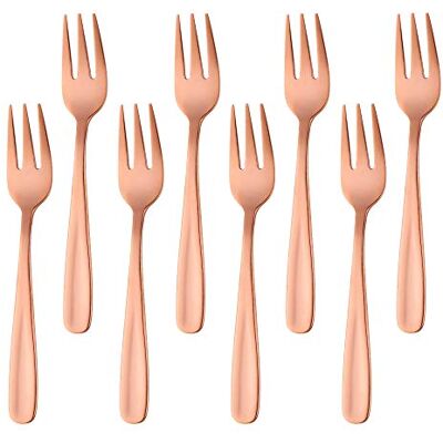 BISDARUN 8 stuks 18/10 roestvrijstalen taartvorken met 3 tanden, roségoud, ideaal voor bruiloftsfeesten, desserts, fruit BISDARUN 8 stuks 18/10 roestvrijstalen taartvorken met 3 tanden, roségoud, ideaal voor bruiloftsfeesten, desserts, fruit