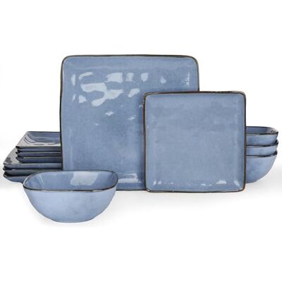 Richmount Ocean Tafelservies van aardewerk voor 4 personen, 12-delig, vierkante bordenset, combiservies met reactieve lak, krasbestendig tafelservies, blauw Richmount Ocean Tafelservies van aardewerk voor 4 personen, 12-delig, vierkante bordenset, combiservies met reactieve lak, krasbestendig tafelservies, blauw
