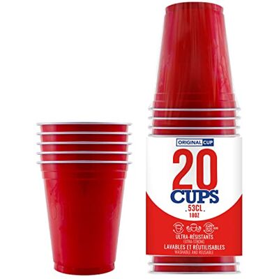 Original Cup Pak van x20 officiële originele rode bekers 53cl Rode American Cups Bier Pong Premium kwaliteit Herbruikbare plastic bekers Hand- en machinewas OriginalCup® Original Cup Pak van x20 officiële originele rode bekers 53cl Rode American Cups Bier Pong Premium kwaliteit Herbruikbare plastic bekers Hand- en machinewas OriginalCup®