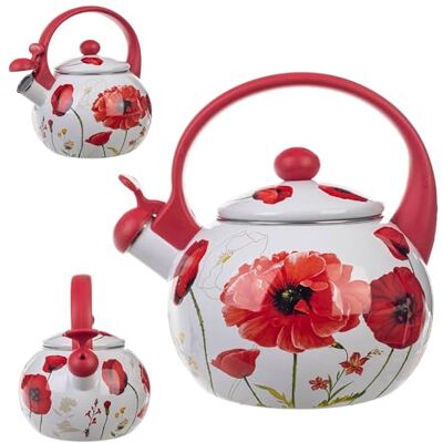 KADAX Waterkoker van roestvrij staal, 2,2 l, fluitketel, inductieketel en gasfornuis, emaille waterkoker, retro met fluitje (klaprozen) KADAX Waterkoker van roestvrij staal, 2,2 l, fluitketel, inductieketel en gasfornuis, emaille waterkoker, retro met fluitje (klaprozen)