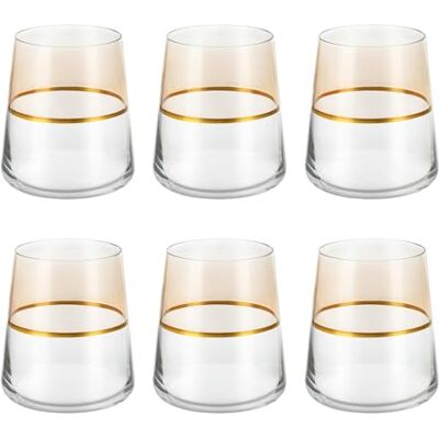 KASANOVA Set van 6 waterglazen 420 ml beige en goud spectrum KASANOVA Set van 6 waterglazen 420 ml beige en goud spectrum