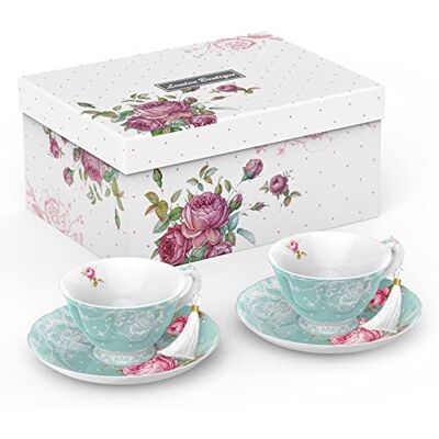 London Boutique Flora Engelse porseleinen theekopjes en schoteltjes set van 2 vintage geschenkdoos 200 m (turquoise) London Boutique Flora Engelse porseleinen theekopjes en schoteltjes set van 2 vintage geschenkdoos 200 m (turquoise)