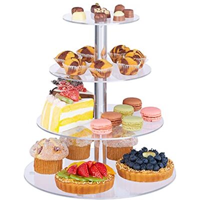 Relaxdays 4 verdiepingen, rond, cupcakes, cake, snacks, fruit, ontbijtstandaard, acryl, transparant Relaxdays 4 verdiepingen, rond, cupcakes, cake, snacks, fruit, ontbijtstandaard, acryl, transparant