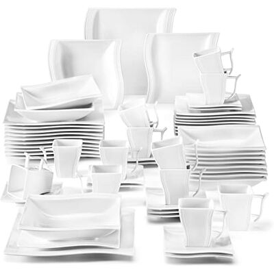 MALACASA , Series Flora, 60 delig. CrèmeWit porseleinen servies combiservice, koffieservice, dinerservies met elk 12 koffiekopjes, 12 schotels, 12 dessertborden, 12 soepborden en 12 platte borden MALACASA , Series Flora, 60 delig. CrèmeWit porseleinen servies combiservice, koffieservice, dinerservies met elk 12 koffiekopjes, 12 schotels, 12 dessertborden, 12 soepborden en 12 platte borden