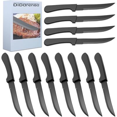 Didarenba 12 stuks zwarte steakmessen 22 cm Zwart steakmes vaatwasmachinebestendig Didarenba 12 stuks zwarte steakmessen 22 cm Zwart steakmes vaatwasmachinebestendig