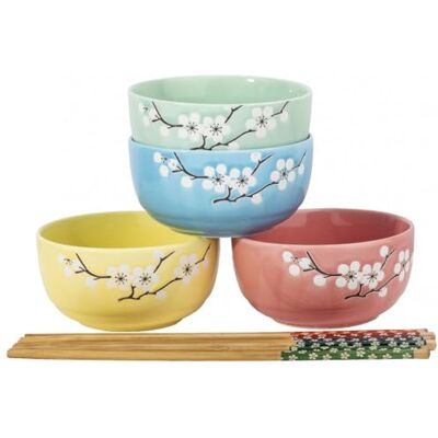 lachineuse Set van 4 kommen Japanse kersenbloesem Zen ø 11cm Rijstkommen, Poke Bowl, Ontbijt & Soep 4 Paar Stokbrood Aziatische kom Japan Azië Cadeau Japans servies lachineuse Set van 4 kommen Japanse kersenbloesem Zen ø 11cm Rijstkommen, Poke Bowl, Ontbijt & Soep 4 Paar Stokbrood Aziatische kom Japan Azië Cadeau Japans servies
