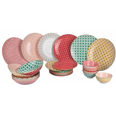 Tivoli 24-delig porseleinen bordenset, 6 verschillende tafelstoelen, dubbel decor, verwarring in Colors Tivoli 24-delig porseleinen bordenset, 6 verschillende tafelstoelen, dubbel decor, verwarring in Colors