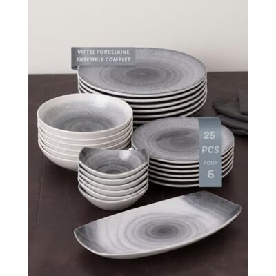 OZ HOME BRICARD Tafelservies voor 6 personen, Vittel, 25-delig Servies en tafelkunst, serviesset, soepborden en platte borden, dessertborden, serviesset OZ HOME BRICARD Tafelservies voor 6 personen, Vittel, 25-delig Servies en tafelkunst, serviesset, soepborden en platte borden, dessertborden, serviesset