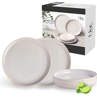 like. by Villeroy & Boch Crafted Cotton, 4-delig tafelservies, premium porselein, vaatwasmachinebestendig, magnetronbestendig, borden, dinerborden like. by Villeroy & Boch Crafted Cotton, 4-delig tafelservies, premium porselein, vaatwasmachinebestendig, magnetronbestendig, borden, dinerborden