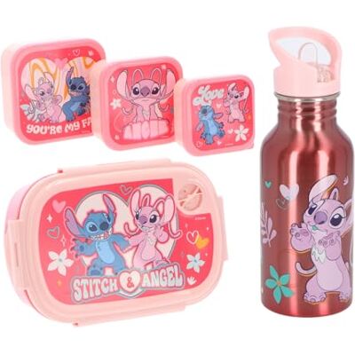 Lilo and Stitch Stitch & Angel Kindermaaltijdset, 5-delig, met snackbox, 3 snackboxen en drinkfles, roze, ideaal voor school, kleuterschool en uitstapjes Lilo and Stitch Stitch & Angel Kindermaaltijdset, 5-delig, met snackbox, 3 snackboxen en drinkfles, roze, ideaal voor school, kleuterschool en uitstapjes