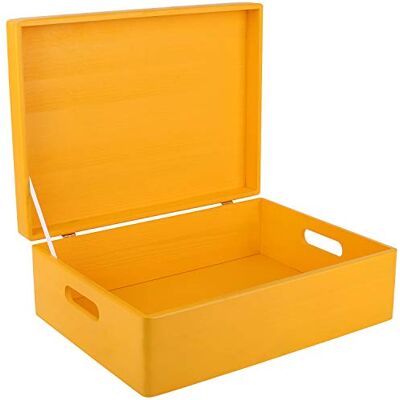 Creative XL Gele Grote Houten Doos Opbergdoos 40 x 30 x 14 cm (+/-1cm) met Deksel met Handgrepen Borst voor Decoratie Perfect voor Documenten, Kostbaarheden, Speelgoed en Gereedschap Creative XL Gele Grote Houten Doos Opbergdoos 40 x 30 x 14 cm (+/-1cm) met Deksel met Handgrepen Borst voor Decoratie Perfect voor Documenten, Kostbaarheden, Speelgoed en Gereedschap