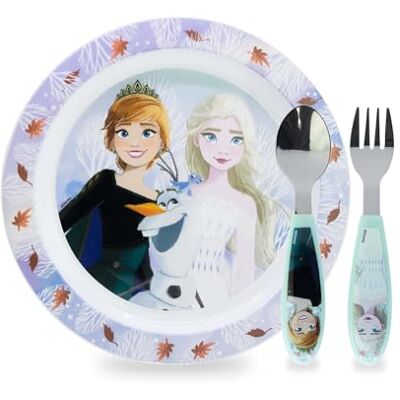 Sorrisini Kinderserviesset, herbruikbaar servies voor kinderen, placemat voor kinderen, roestvrijstalen borden en bestek, kinderservies, Frozen Elsa Sorrisini Kinderserviesset, herbruikbaar servies voor kinderen, placemat voor kinderen, roestvrijstalen borden en bestek, kinderservies, Frozen Elsa