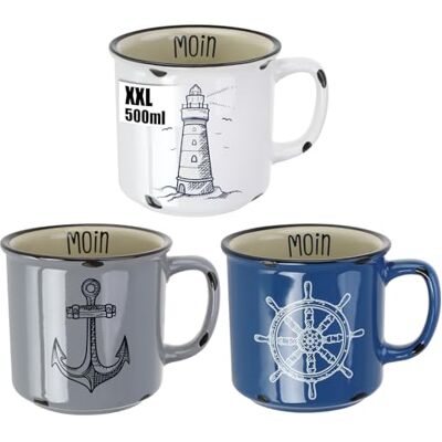 com-four ® 3 x XXL koffiekopjes van porselein, drinkbeker 500 ml com-four ® 3 x XXL koffiekopjes van porselein, drinkbeker 500 ml