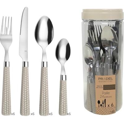 Pradel Essentiel Bestekrietje, 24 bestek, 18/0, voor 6 personen, taupe Roestvrij staal 18/0, standaard afwerking, vaatwasmachinebestendig, 24-delig bestek voor 6 personen, taupe Pradel Essentiel Bestekrietje, 24 bestek, 18/0, voor 6 personen, taupe Roestvrij staal 18/0, standaard afwerking, vaatwasmachinebestendig, 24-delig bestek voor 6 personen, taupe