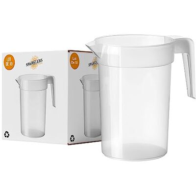 SPARKLERS CLUB Set van 10 kruiken 1 liter (1,25 l tot de rand) van kunststof polypropyleen (PP), herbruikbaar, gemakkelijke grip, kan voor elk evenement SPARKLERS CLUB Set van 10 kruiken 1 liter (1,25 l tot de rand) van kunststof polypropyleen (PP), herbruikbaar, gemakkelijke grip, kan voor elk evenement
