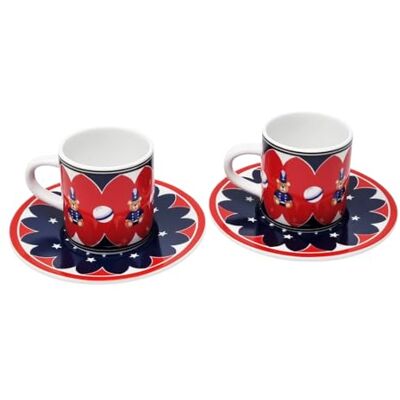Bialetti Set van 2 bijpassende koffiekopjes en schotels design met beer Joyful Memories van keramiek, 70 ml, wasbaar Bialetti Set van 2 bijpassende koffiekopjes en schotels design met beer Joyful Memories van keramiek, 70 ml, wasbaar