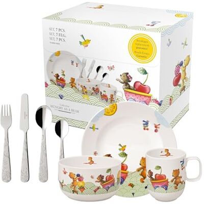 Villeroy & Boch Hungry as a Bear kinderbestekset, 7-delig, premium porselein, wit/veelkleurig Villeroy & Boch Hungry as a Bear kinderbestekset, 7-delig, premium porselein, wit/veelkleurig