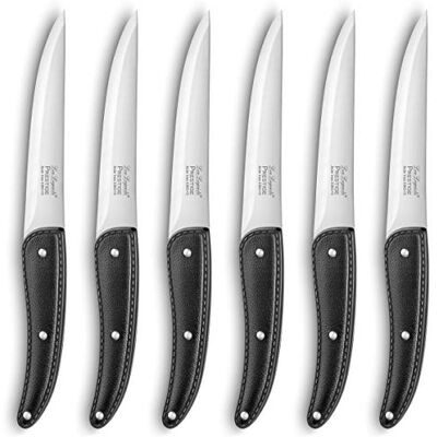 Lou Laguiole Set van 6 steakmessen met glad lemmet Prestige 13C roestvrij staal, afwerking Lengte 235 mm Lemmet 125 mm Zwart Lou Laguiole Set van 6 steakmessen met glad lemmet Prestige 13C roestvrij staal, afwerking Lengte 235 mm Lemmet 125 mm Zwart