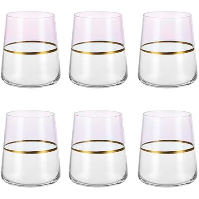 KASANOVA Set van 6 waterglazen 420 ml roze en goud spectrum KASANOVA Set van 6 waterglazen 420 ml roze en goud spectrum
