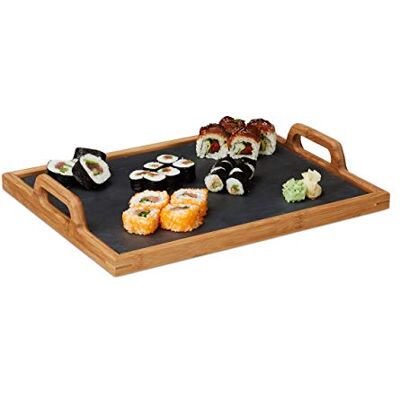 Relaxdays Serveerschaal van leisteen, 2 handgrepen, keukenaccessoires, H x B x D 6 x 40,5 x 32 cm, naturel Relaxdays Serveerschaal van leisteen, 2 handgrepen, keukenaccessoires, H x B x D 6 x 40,5 x 32 cm, naturel