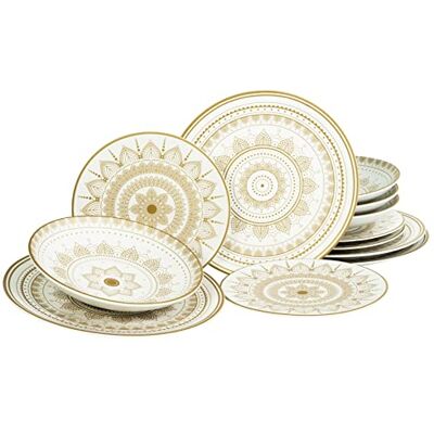 Creatable 23607 Serie MANDALA GOLD 12-delige serviesset, wit Creatable 23607 Serie MANDALA GOLD 12-delige serviesset, wit