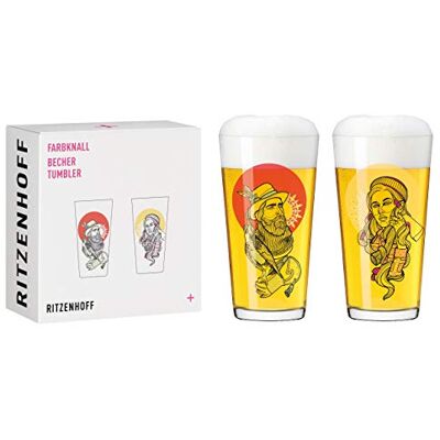 RITZENHOFF 3491002 set van 2 bekers 400 ml serie Farbknall set nr. 2 2-delig met ananasillustratie Made in Germany RITZENHOFF 3491002 set van 2 bekers 400 ml serie Farbknall set nr. 2 2-delig met ananasillustratie Made in Germany