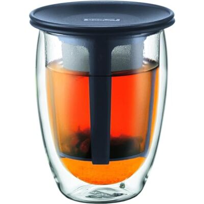 Bodum K11153-01 Tea For One Afzonderlijke theezeef dubbelwandig glas 35 cl zwart Bodum K11153-01 Tea For One Afzonderlijke theezeef dubbelwandig glas 35 cl zwart