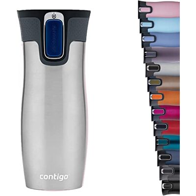 Contigo West Loop Autoseal Travel, thermo-roestvrij staal, vacuümfles, waterdichte beker, koffiemok met gemakkelijk te reinigen deksel, BPA-vrij, roestvrij staal, 470 ml 2095832 Contigo West Loop Autoseal Travel, thermo-roestvrij staal, vacuümfles, waterdichte beker, koffiemok met gemakkelijk te reinigen deksel, BPA-vrij, roestvrij staal, 470 ml 2095832