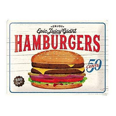 ART Vintage bord USA Hamburgers cadeau-idee voor dinerliefhebbers, metaal, retro design ter decoratie, 30 x 40 cm ART Vintage bord USA Hamburgers cadeau-idee voor dinerliefhebbers, metaal, retro design ter decoratie, 30 x 40 cm
