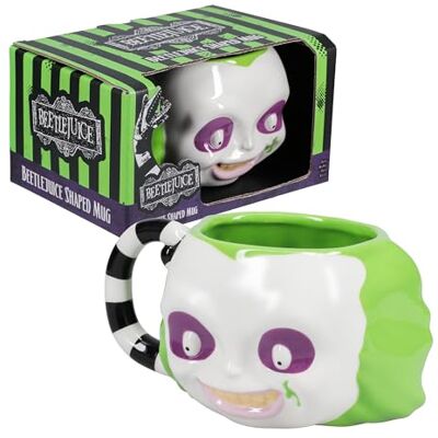 Paladone Beetlejuice Mok in gezichtsvorm officieel gelicentieerd product voor fans van retro horrorfilms, extra groot 3D-keramiek, verzamelbeker uit de jaren 80, 650 ml Paladone Beetlejuice Mok in gezichtsvorm officieel gelicentieerd product voor fans van retro horrorfilms, extra groot 3D-keramiek, verzamelbeker uit de jaren 80, 650 ml