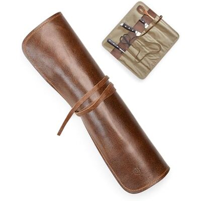 Angus Stoke Nate Koksmessentas, echt leer, grote rol voor keukenmessen, oprolbare tas voor koks Angus Stoke Nate Koksmessentas, echt leer, grote rol voor keukenmessen, oprolbare tas voor koks