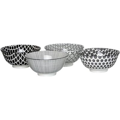 Ritzenhoff & Breker set van 4 kommen, porselein, wit en zwart, 15,5 x 15,5 x 7,5 cm Ritzenhoff & Breker set van 4 kommen, porselein, wit en zwart, 15,5 x 15,5 x 7,5 cm