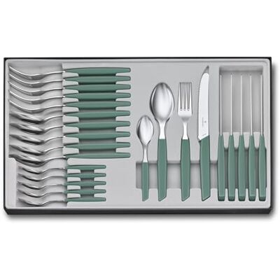 Victorinox Swiss Modern Bestekset, 24-delig, messen, vorken, lepels, vaatwasmachinebestendig, salie Victorinox Swiss Modern Bestekset, 24-delig, messen, vorken, lepels, vaatwasmachinebestendig, salie